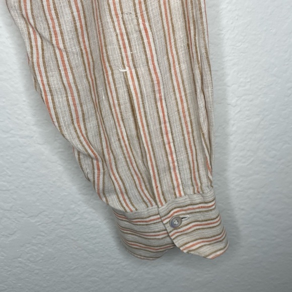 Kiton Mens Tan Striped 100% Linen Button Down Shirt Size 41 - Picture 6 of 10